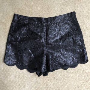 Black Brocade Scalloped Jacquard Shorts